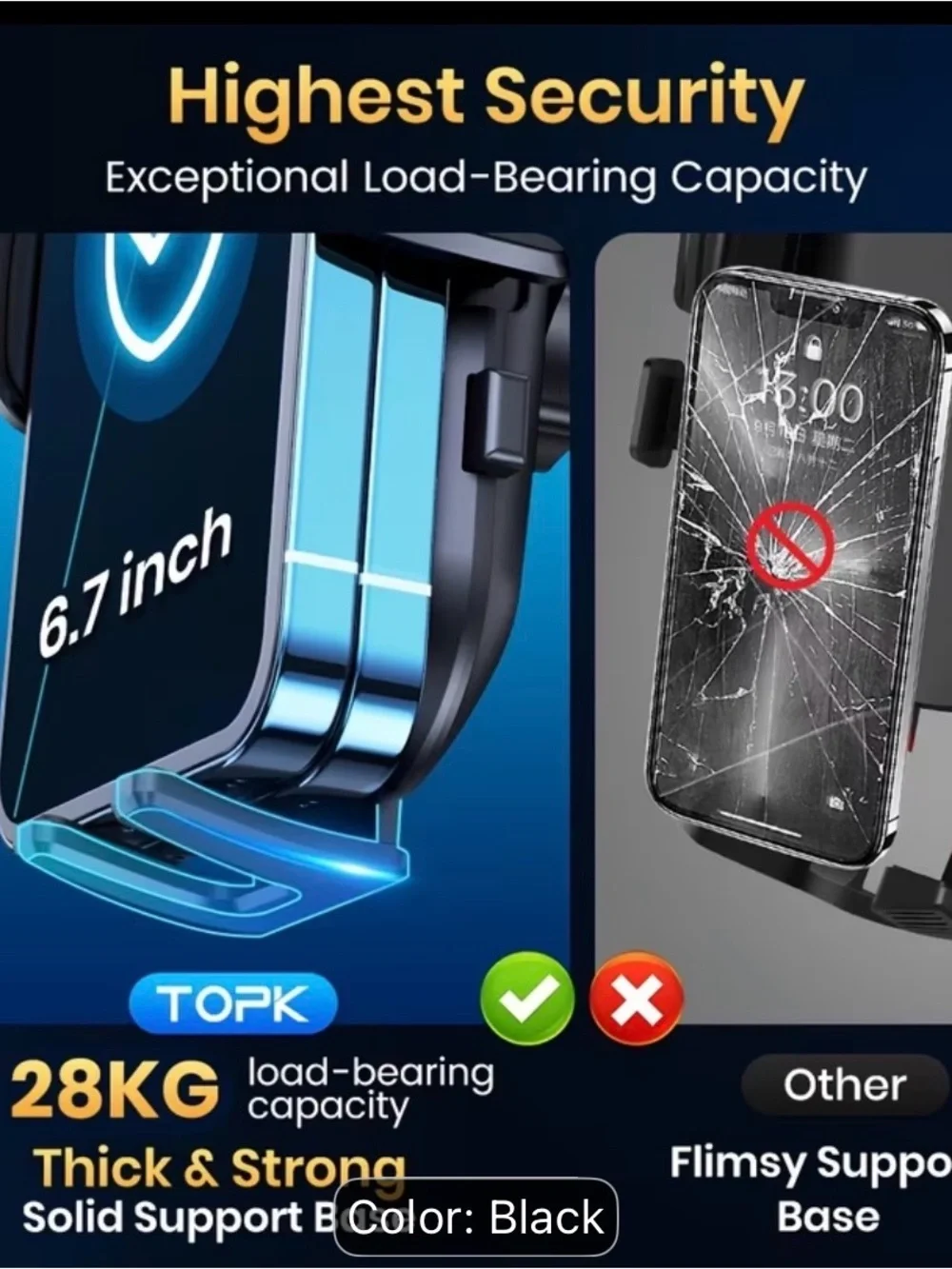 Black Car Vent Phone Holder - Secure Mount for Smartphones